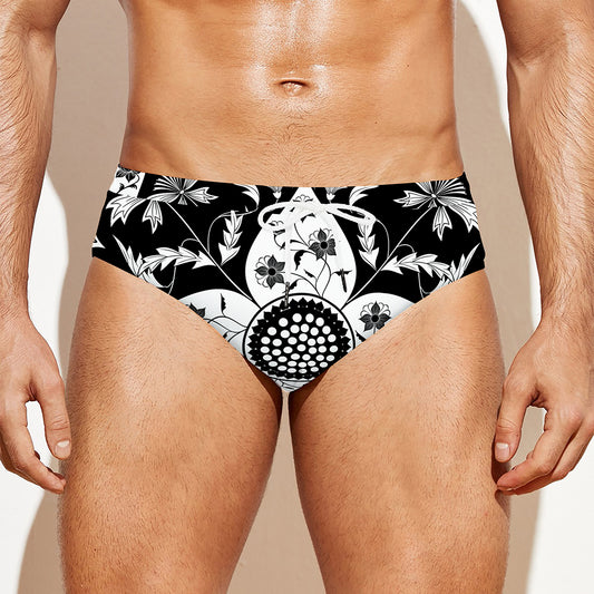 Black And White Lotus Mandala Print Men's Swim Briefs