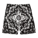 Black And White Lotus Mandala Print Men's Swim Trunks