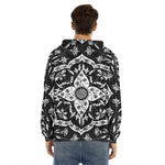 Black And White Lotus Mandala Print Men's Velvet Pullover Hoodie