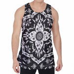Black And White Lotus Mandala Print Men's Velvet Tank Top