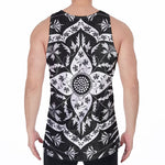 Black And White Lotus Mandala Print Men's Velvet Tank Top