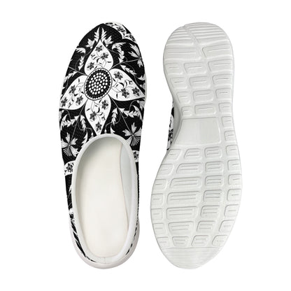 Black And White Lotus Mandala Print Mesh Casual Shoes