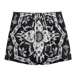 Black And White Lotus Mandala Print Mesh Shorts