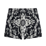 Black And White Lotus Mandala Print Mesh Shorts
