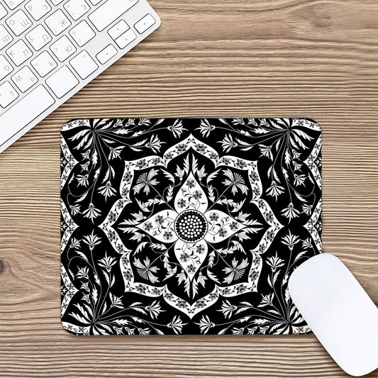 Black And White Lotus Mandala Print Mouse Pad
