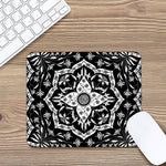Black And White Lotus Mandala Print Mouse Pad