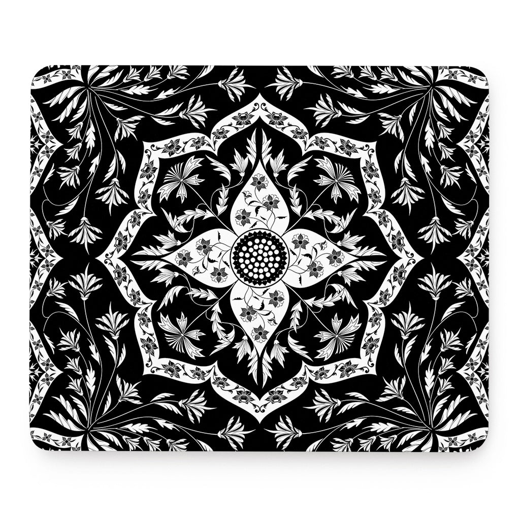 Black And White Lotus Mandala Print Mouse Pad
