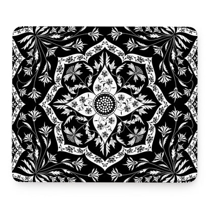 Black And White Lotus Mandala Print Mouse Pad