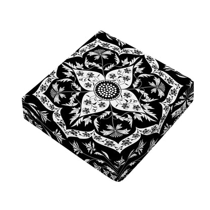 Black And White Lotus Mandala Print Outdoor Seat Cushion Cover