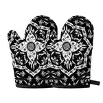Black And White Lotus Mandala Print Oven Mitts