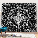 Black And White Lotus Mandala Print Pencil Pleat Curtains
