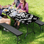Black And White Lotus Mandala Print Picnic Table Cover