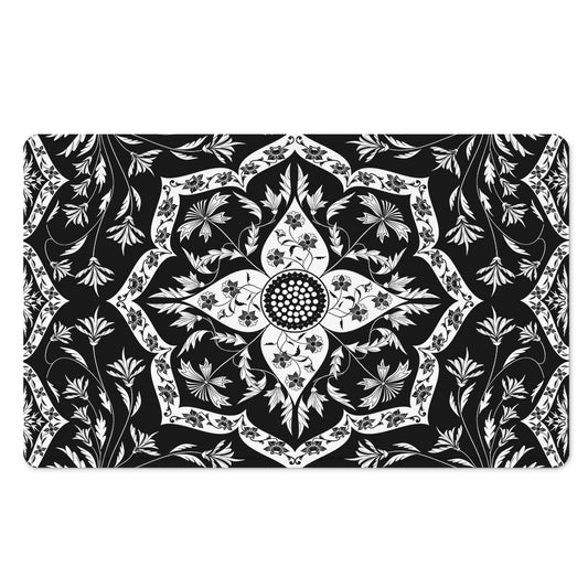 Black And White Lotus Mandala Print Polyester Doormat