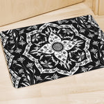 Black And White Lotus Mandala Print Polyester Doormat