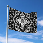 Black And White Lotus Mandala Print Polyester Flag