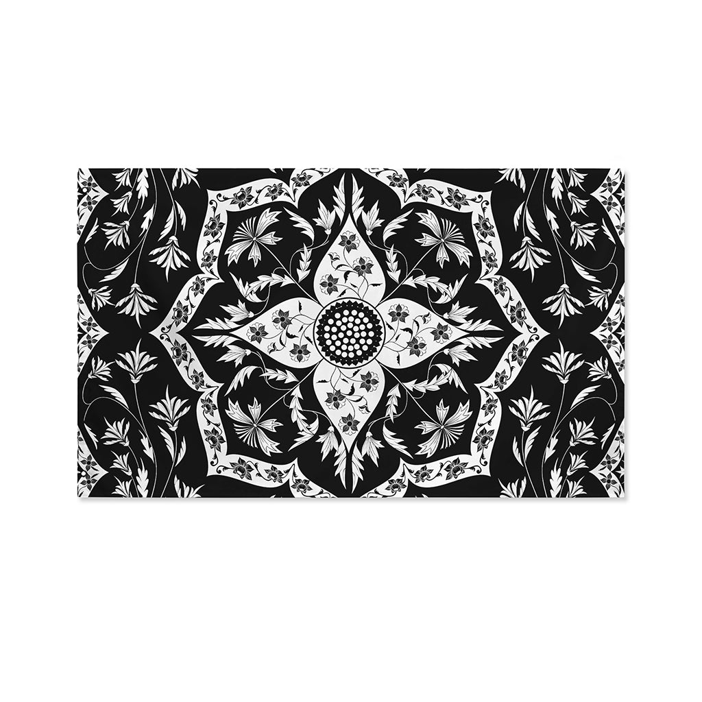 Black And White Lotus Mandala Print Polyester Flag