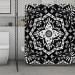 Black And White Lotus Mandala Print Polyester Shower Curtain