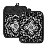 Black And White Lotus Mandala Print Pot Holders With Pocket
