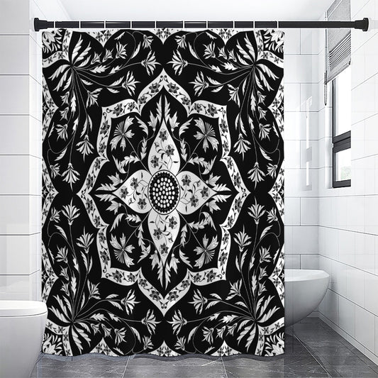 Black And White Lotus Mandala Print Premium Shower Curtain