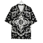 Black And White Lotus Mandala Print Rayon Hawaiian Shirt