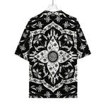 Black And White Lotus Mandala Print Rayon Hawaiian Shirt