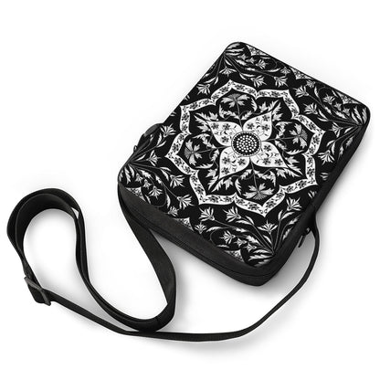 Black And White Lotus Mandala Print Rectangular Crossbody Bag
