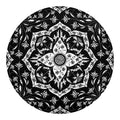 Black And White Lotus Mandala Print Round Blanket