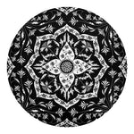 Black And White Lotus Mandala Print Round Blanket