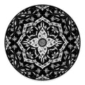 Black And White Lotus Mandala Print Round Floor Mat