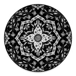 Black And White Lotus Mandala Print Round Floor Mat