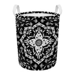 Black And White Lotus Mandala Print Round Laundry Basket