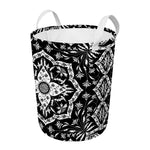 Black And White Lotus Mandala Print Round Laundry Basket