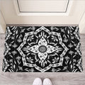 Black And White Lotus Mandala Print Rubber Doormat