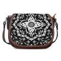 Black And White Lotus Mandala Print Saddle Bag