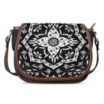 Black And White Lotus Mandala Print Saddle Bag