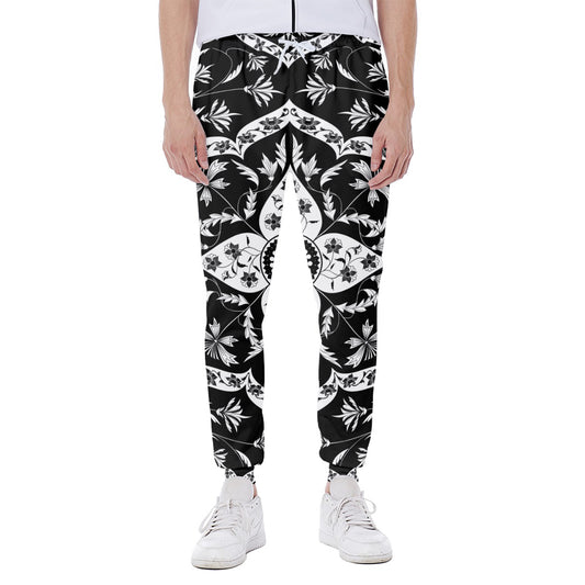 Black And White Lotus Mandala Print Scuba Joggers