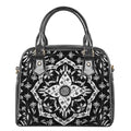 Black And White Lotus Mandala Print Shoulder Handbag