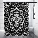 Black And White Lotus Mandala Print Shower Curtain