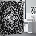 Black And White Lotus Mandala Print Shower Curtain