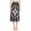 Black And White Lotus Mandala Print Side Slit Midi Skirt