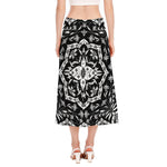 Black And White Lotus Mandala Print Side Slit Midi Skirt