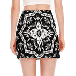 Black And White Lotus Mandala Print Side Slit Mini Skirt