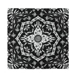 Black And White Lotus Mandala Print Silk Bandana