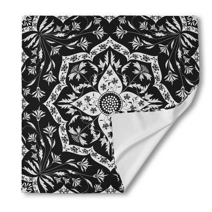Black And White Lotus Mandala Print Silk Bandana