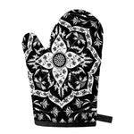 Black And White Lotus Mandala Print Single Oven Mitt
