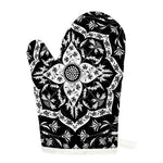 Black And White Lotus Mandala Print Single Oven Mitt