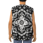 Black And White Lotus Mandala Print Sleeveless Baseball Jersey