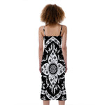 Black And White Lotus Mandala Print Slim Fit Midi Cami Dress