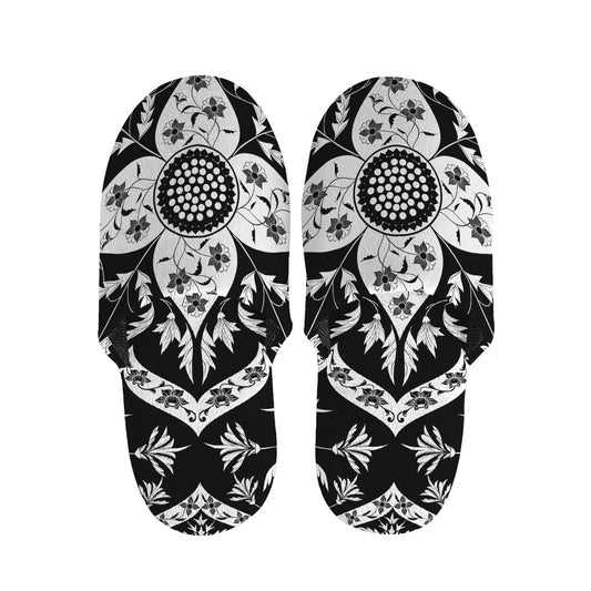 Black And White Lotus Mandala Print Slippers