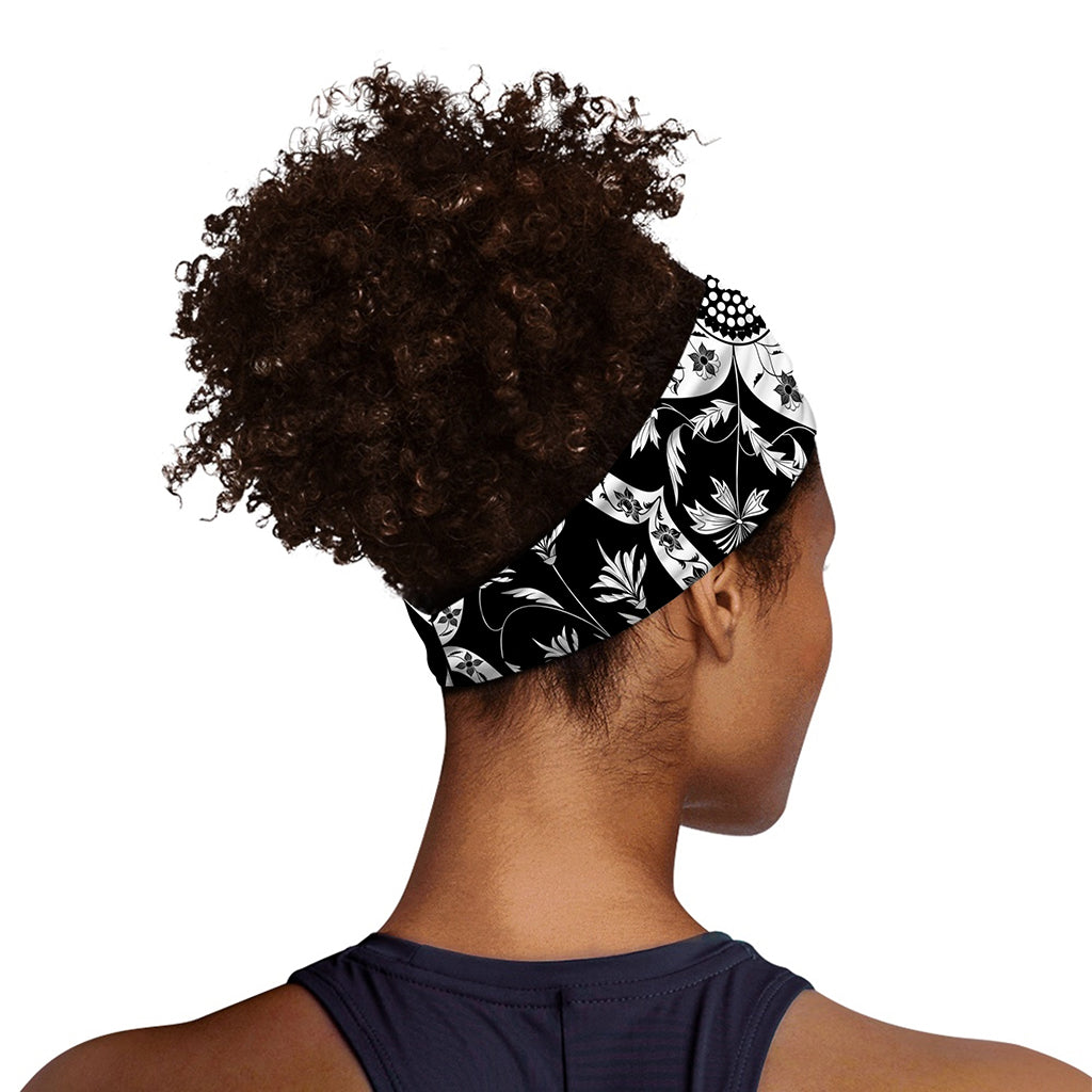 Black And White Lotus Mandala Print Sports Headband